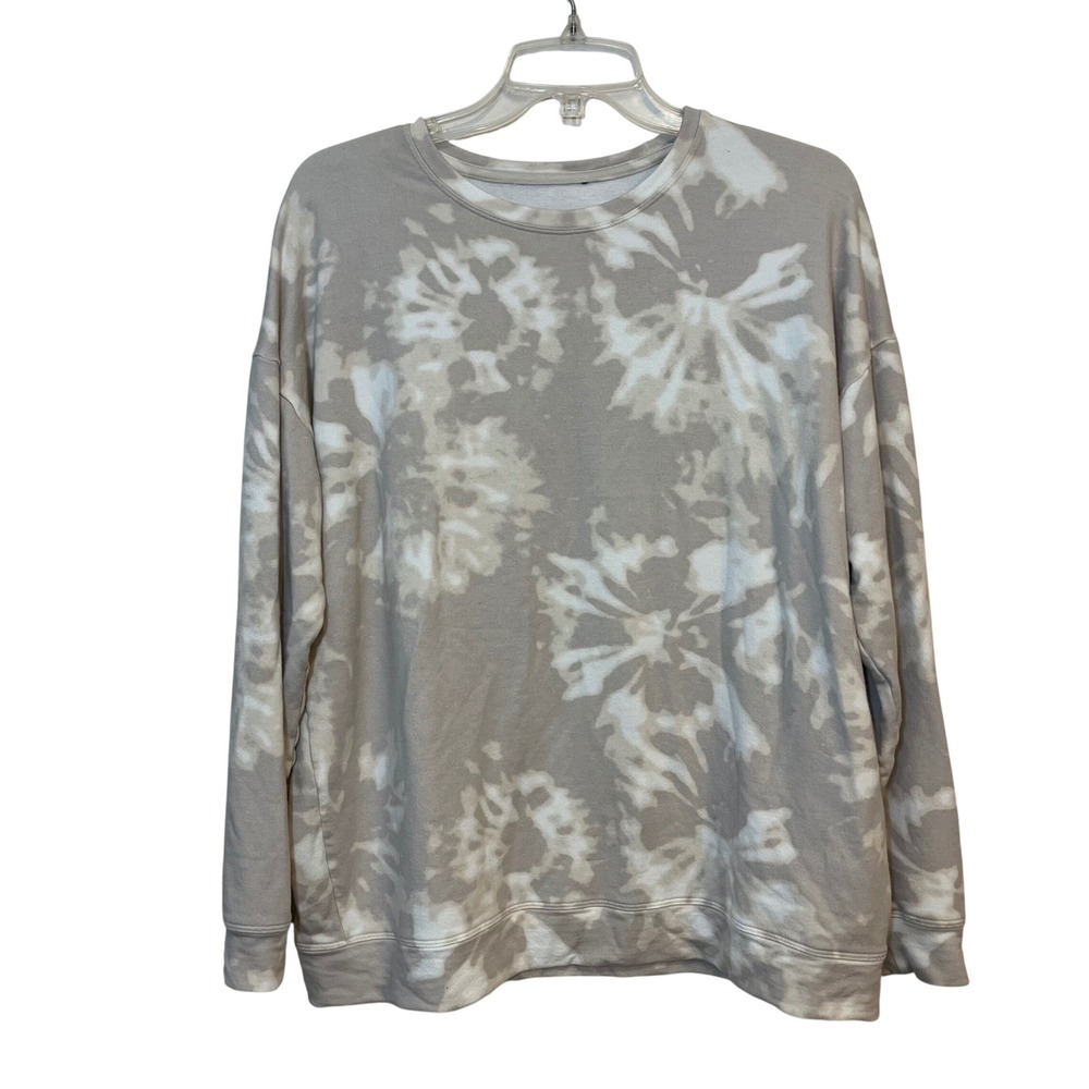 Athleta Sweatshirt Balance Printed Pullover Beige Ivory Tie Dye Medium Comfort